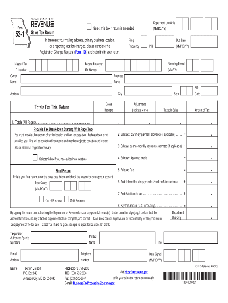 MO DoR Form 53 1 2020 2022 Fill Out Tax Template Online US Legal Forms