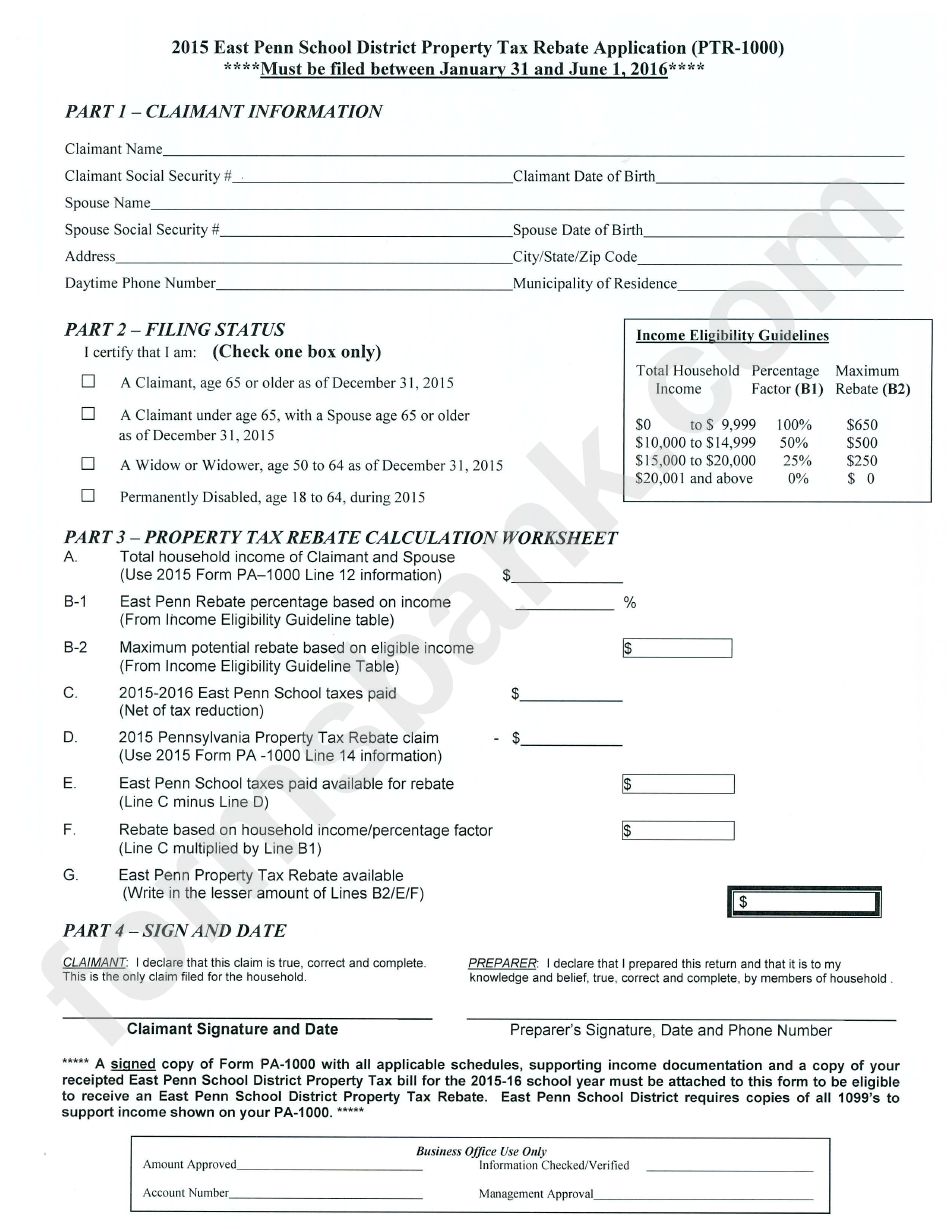 Property Tax Rebate Application Printable Pdf Download