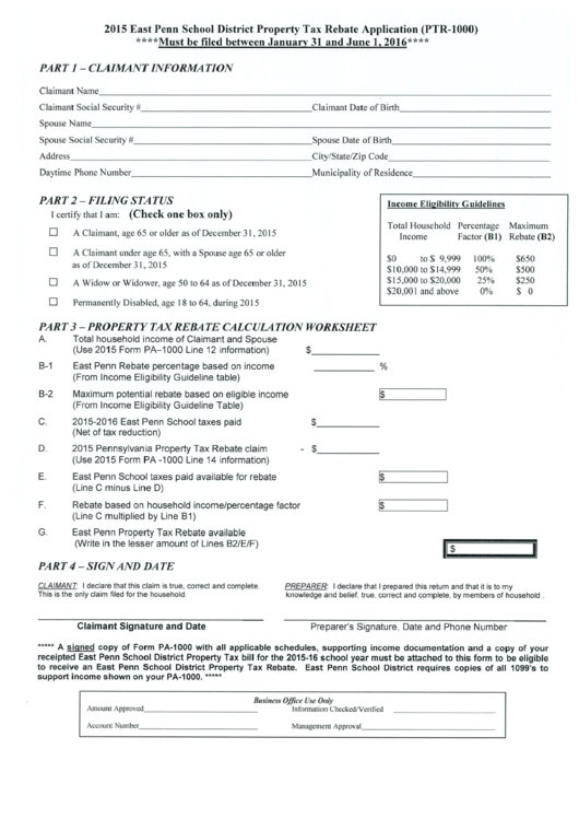 Property Tax Rebate Application Printable Pdf Download