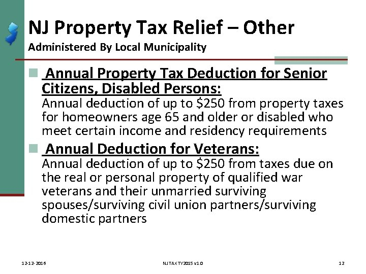 Property Tax Rebates Recoveries PTR Homestead Benefit Federal